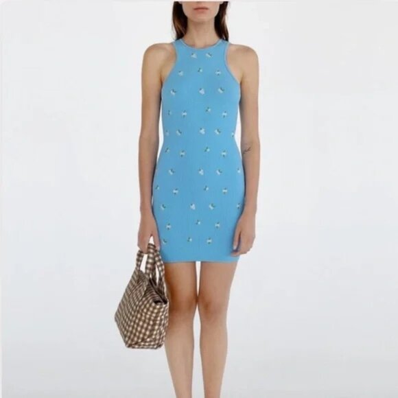 Zara Limitless Contour Embroidered Floral Ribbed Racerback Dress Womens XS-S - Picture 1 of 9